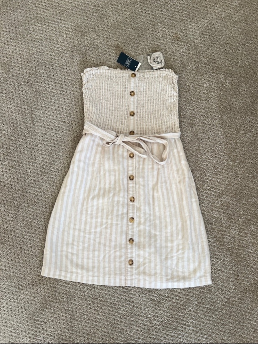 Abercrombie & Fitch Cream Striped Strapless Mini Dress